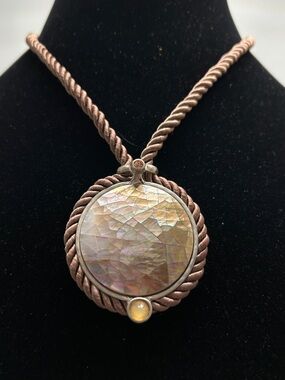 Chico’s, Dyed, Cracked Mother Of Pearl Pendant On Tan Cord, Neutral